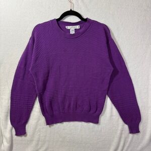 VTG Gloria Vanderbilt S Purple Textured Geometric Knit Crewneck Pullover Sweater